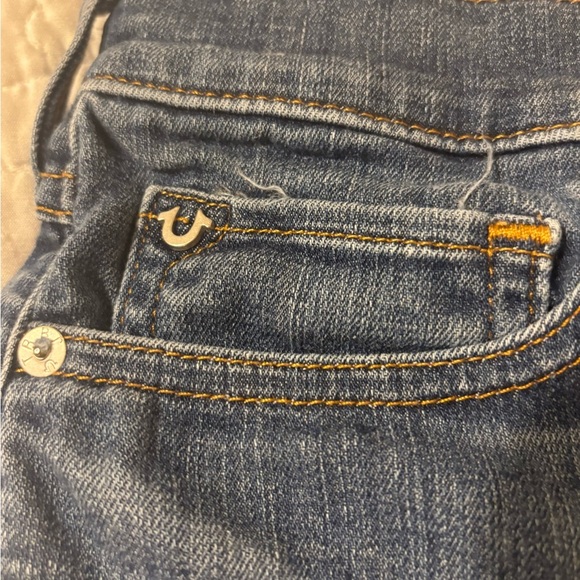 True Religion Blue Jean Shorts Frayed Hem Vintage Look - Picture 3 of 7